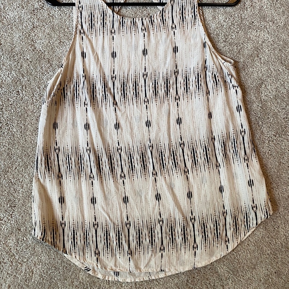 Cream & Black Silk Sleeveless Blouse
